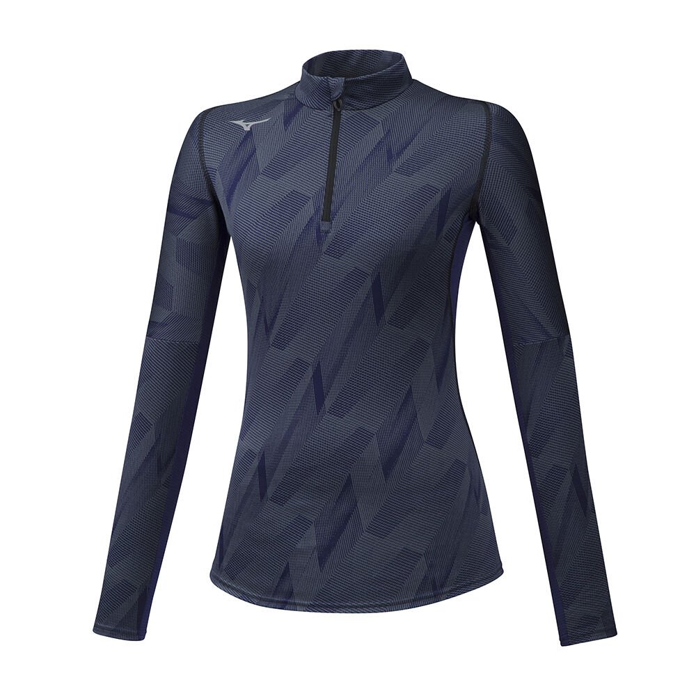 Womens Mizuno Jacquard Graphic HZ Running Tops Navy Philippines (XWSUPR597)